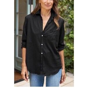 Frank & Eileen Relaxed EILEEN Cotton Denim Shirt Woman Frayed Bottom Hem Size S
